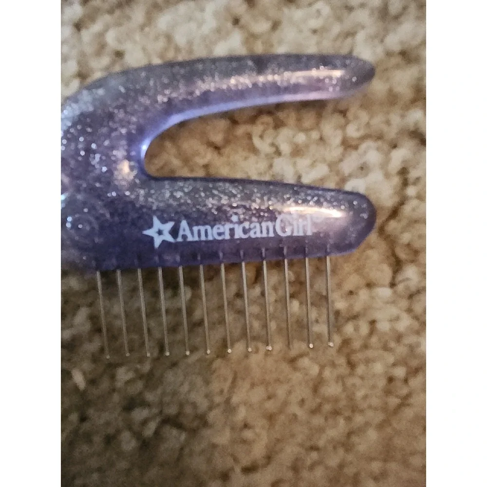 American Girl Hair‎ Pick Sparkly Silver Glitter Purple Wire Comb Detangler Brush